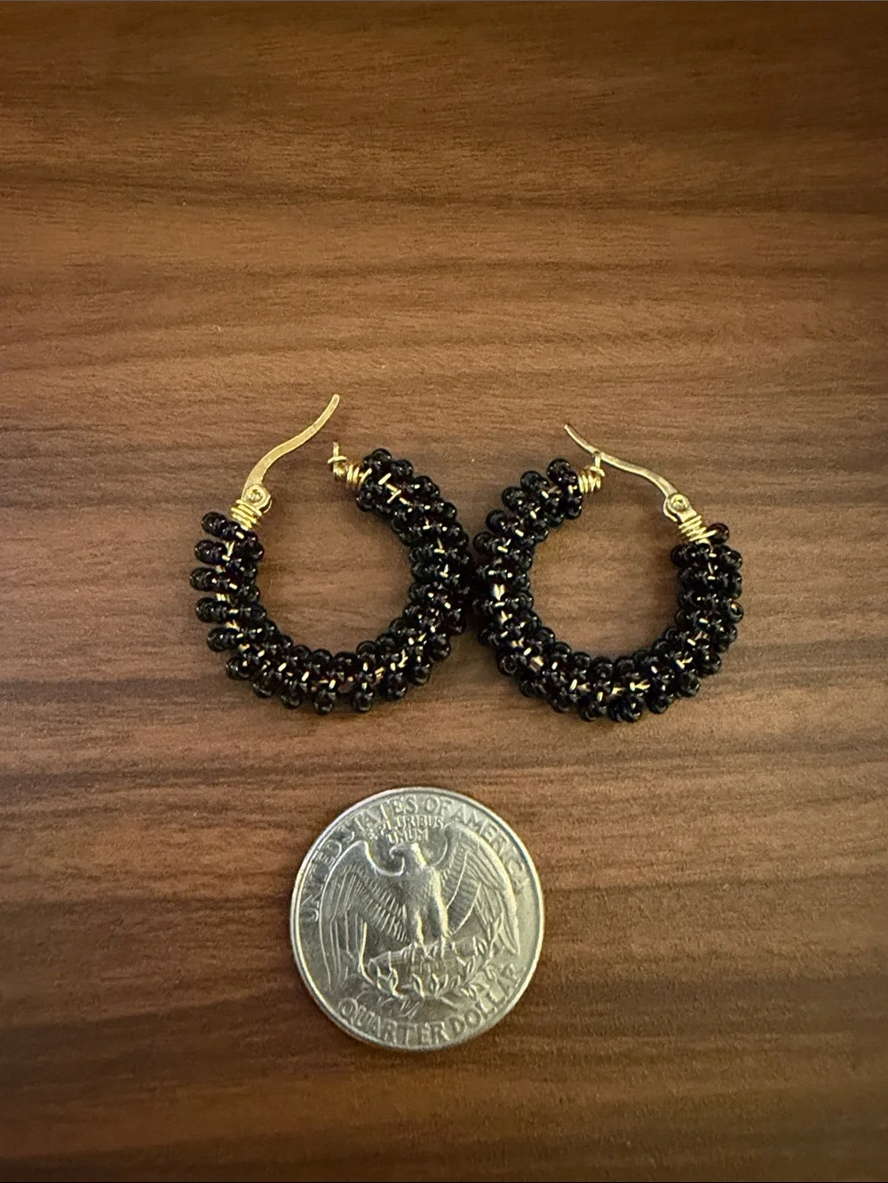 Black Beaded Hoop Earrings - Women Jewelry